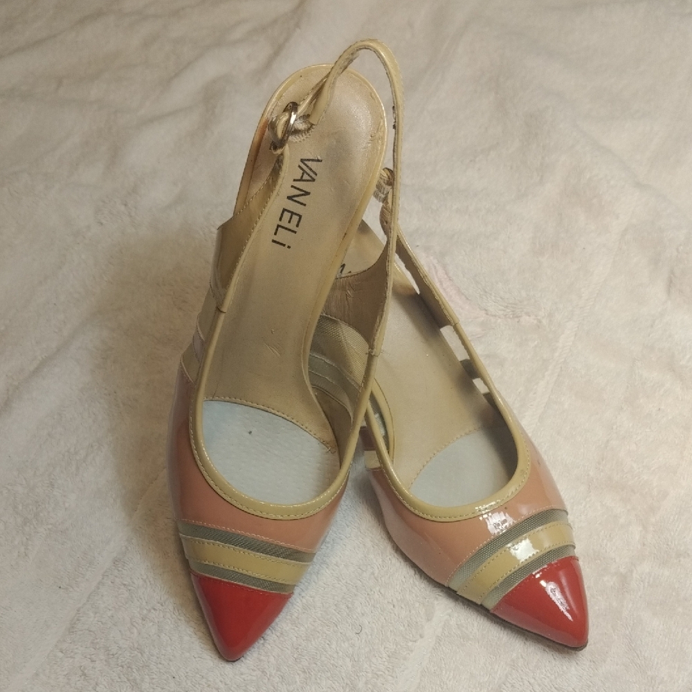 Vintage Slingback Leather Vaneli Red‎ and Beige 3 Inch Heels Size 7.5